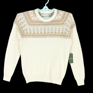 Mutual Weave Women's Pullover Crewneck Fair Isle Knit Ivory Sweater Sz Small NWT